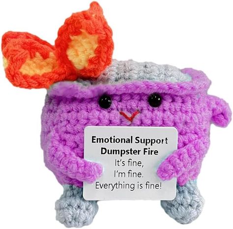 PRICES MAY VARY. Adorable Crochet Dumpster Fire --- Feeling like life is a dumpster fire? Don’t worry, our Crochet Dumpster Fire is here to save the day! This quirky and delightful crochet creation features a burning trash can, perfect for those who appreciate a lighthearted take on life's chaotic moments. Emotional Support Dumpster Fire --- This handcrafted emotional support dumpster fire toy offers a lighthearted way to cope with life's challenges. Whether you need a little pick-me-up or want Crochet White Elephant Gift, Funny Crochet Plushies, Crochet Dumpster Fire Pattern Free, Emotional Support Dumpster Fire Crochet, Dumpster Fire Amigurumi, Emotional Support Pickle Crochet Pattern Free, Fire Funny, Knitting Doll, Funny Gifts For Friends