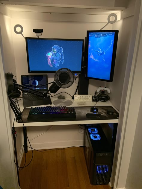 https://ift.tt/39Ir13e baby kicked me out of his room Into the closet! Closet Streaming Setup, Gaming Room In Closet, Closet Pc Setup, Closet Gaming Room, Computer In Closet, Walk In Closet Gaming Setup, Gaming Setup In Closet, Gaming Desk In Closet, Gaming Nook Small Spaces