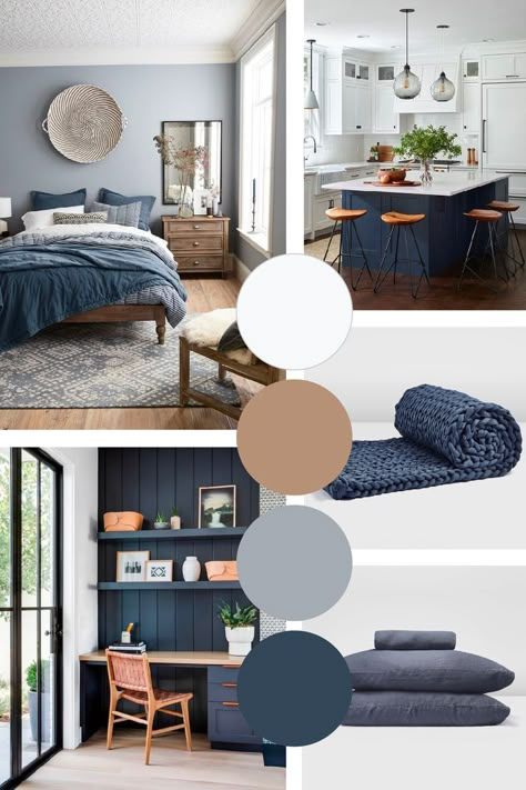 Blue Home Decor Ideas, Snow Canada, Brown And Blue Living Room, Blue Interior Design, Brown Rooms, House Color Palettes, 아파트 인테리어, Bedroom Color Schemes, Blue Home Decor