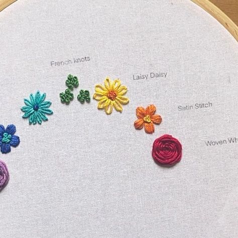 Cute Embroidery Flowers Easy, Simple Flower Stitch, Flowers In Embroidery, Dainty Embroidery Flowers, Embroidered Jeans Pocket Flowers, Flower Stitch Pattern, Small Flowers Design, Types Of Flower Embroidery, Embroidery Flower Outline