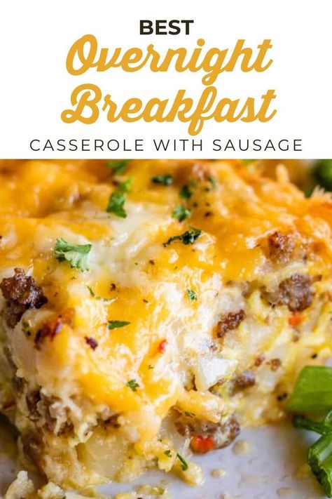 I’m in love with this Overnight Breakfast Casserole! It is everything you love about breakfast wrapped up in one dish: cheesy eggs, sausage, hash browns, peppers and onions! This is a make ahead breakfast but also works great for last minute. It’s a great option for a sausage egg casserole! Over Night Breakfast Casserole Recipes, Breakfast Casseroles That Can Be Frozen, Pre Made Breakfast Casserole, Breakfast Casserole Small Batch, 8x8 Breakfast Casserole, Ree Drummond Breakfast Casserole, Overnight Breakfast Casserole Recipes, Easiest Breakfast Casserole, Breakfast Casserole Night Before