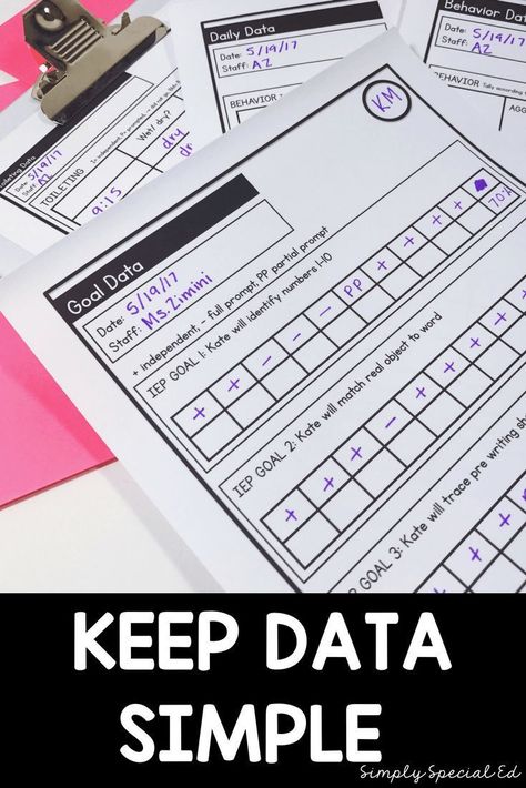 Let's Talk Data - Keeping track of data in the special education classroom does NOT need to be a challenge. Click through to see how one teacher keeps everything organized so she can update IEPs, attend meetings, provide data, and help students learn and grow. You can download the resource or just learn from her pictures and tips. It'll work great for students at any grade level. Data Sheets For Special Education Free, Specially Designed Instruction, Aba Techniques, Iep Goal Tracking, Iep Organization, Data Binders, Sped Classroom, Special Ed Teacher, Be With Me