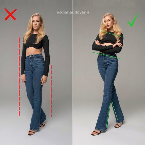 Comment “POSE” to get content creation guide for free!👇🏻 Striking the perfect pose can make all the difference in how confident and powerful you look in photos. The left side shows how a rigid, straight stance can make you look less dynamic, while the right side demonstrates how a simple adjustment can create a more elegant and flattering silhouette🥰 Share with a friend and follow @dianadiloyann for more useful tips ❤️ #howtopose #poseideas #photography #photoidea Poses For Elegant Women, Pose Reference Photo Elegant, Confident Walk Pose, How To Pose Confidently, Confident Woman Pose Reference, Confident Poses For Women, Confident Woman Pose, Back Side Photo Pose, Power Stance Pose Reference