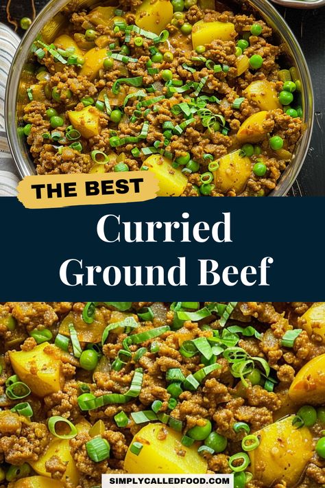 Make dinner exciting with this curried ground beef recipe, where minced beef meets Thai green curry in a simple, fast cooking process. This recipe is not only quick and easy but also healthy, featuring hearty green peas and potatoes. Enjoy an authentic homemade meal that fits perfectly into your evening routine. For the complete recipe, visit simplycalledfood.com for this best curried ground beef recipe and more ground beef recipes for dinner. Healthy Minced Beef Recipes, Curried Ground Beef, Ground Beef Curry Recipe, Minced Beef Recipes Easy, Minced Beef Curry, Curry Ground Beef, Authentic Thai Green Curry, Top Dinner Recipes, Beef Curry Recipe