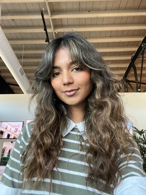 Crimped Curtain Bangs, Curtain Bangs Crimped Hair, Wavy Hair Long Curtain Bangs, Soft Curtain Bangs Wavy Hair, 2b Hair Curtain Bangs, Crimped Hair With Curtain Bangs, 2b Curtain Bangs, Curtain Bands On Wavy Hair, Curtain Bangs Curly Hair Long