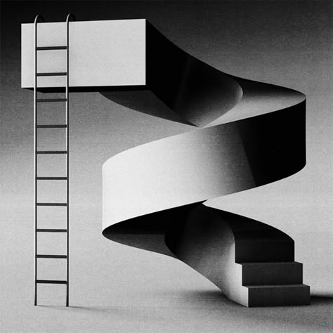 Clavin Klein, Record Art, 3d Drawings, Spiral Staircase, Surreal Art, A Sign, Set Design, Graphic Design Illustration, Blackwork