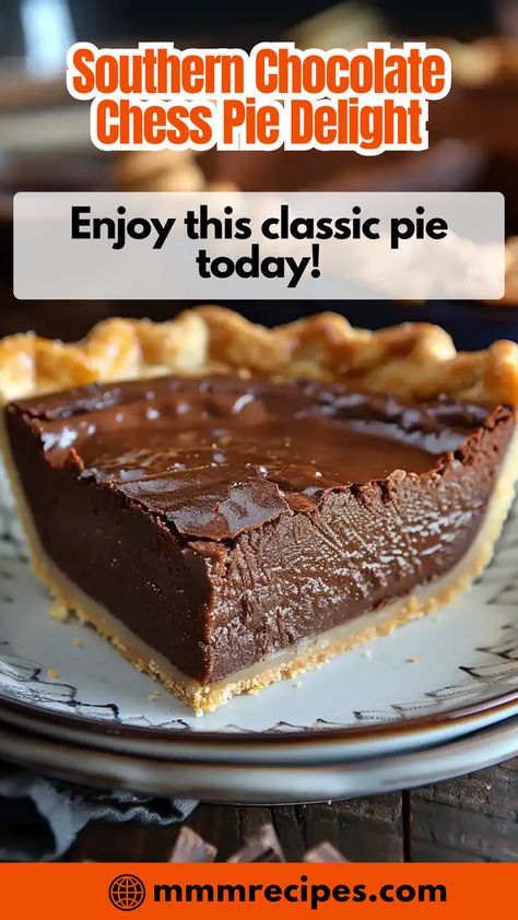 Discover the southern charm of chocolate chess pie. This classic dessert offers a gooey chocolate filling encased in a crispy crust. Southern Chocolate Chess Pie, Chocolate Chess Pie Recipe, Homemade Chocolate Pie, Chocolate Pie Filling, Chess Pie Recipe, Chocolate Chess Pie, Chocolate Deserts, Chess Pie, Chocolate Pie Recipes