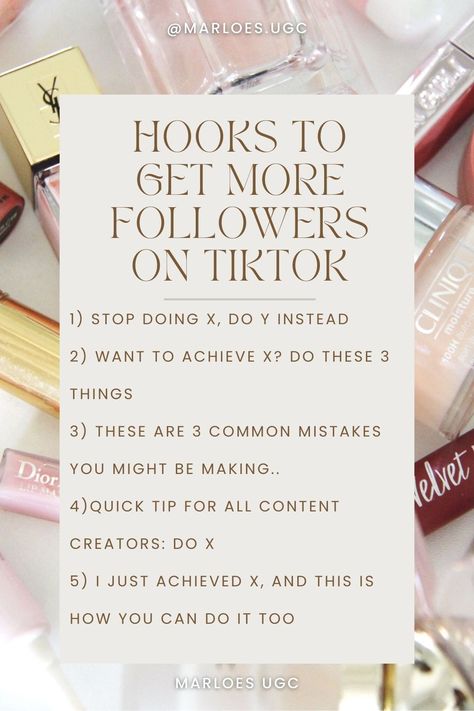 Ugc Idea, More Followers On Tiktok, Tiktok Hooks, Ugc Tips, Ugc Content Examples, Engagement Post Ideas, Grwm Aesthetic, Content Creator Tips, Followers On Tiktok