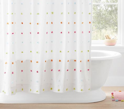 Tufted Dot Shower Curtain | Pottery Barn Kids Kids Bathroom Shower Curtain, The Shower, Free Interior Design, Kids' Bathroom, Design Help, Bath Mats, Interior Design Services, Pottery Barn Kids, Bath Accessories