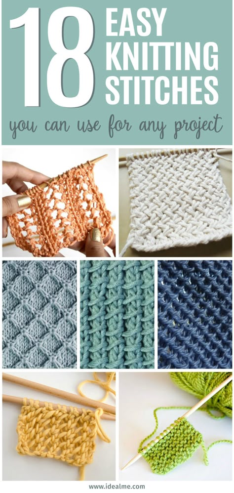 Learning to knit can be completely overwhelming but our list of 18 easy knitting stitches you can use for any project will have you knitting up a storm. Soon you’ll be able to take on more complex patterns and alternate stitches to create a variety of beautiful items. Easy Knitting Stitches, Learning To Knit, Diy Sy, Knitting Instructions, Easy Stitch, How To Purl Knit, Knit Stitch Patterns, Crochet Stitch, Diy Knitting