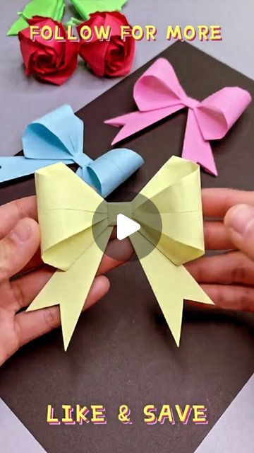 Origami Ribbon Tutorial, Ribbon Origami Tutorial, Crafts With Only Paper, How To Make Paper Bows, Paper Bow Tutorial, Oragami Ideas Cute Easy For Kids, Paper Bows Diy Easy, Easy Things To Make With Paper, Oragami Bow