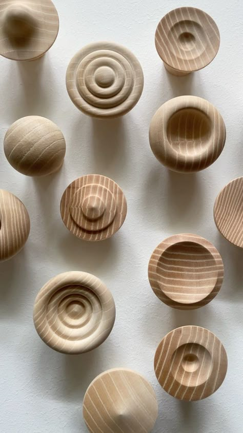 to knob or not to knob… . . . a playful group of sculpted knobs in ash. almost ready for their destination: a kitchen in de… | Instagram Berlin House, Bungalow Homes, Mid Century Living, Perspective Art, Wooden Knobs, Almost Ready, Woodturning, Dutch Design, Wooden Art