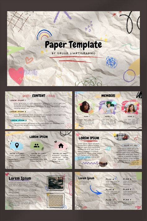 Paper texture with scribbles to copy a paper presentation. It has funky fonts and hand drawn elements from Canva. Collection of ppt images Scrapbook Ppt Template, Canva Slides Template, Aesthetic Ppt Ideas, Aesthetic Presentation Ideas, Canva Ideas Design Template, Ppt Ideas Slide Design, Template Aesthetic Ppt, Canva Backgrounds Aesthetic, Canva Aesthetic Template