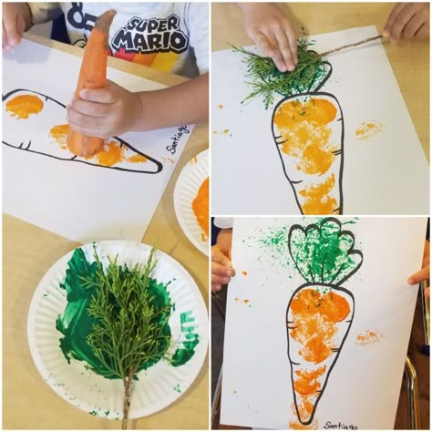 Veggie Art Preschool, Vegetable Crafts For Preschoolers, Fruit And Vegetable Art Preschool, Carrot Activity For Preschool, Carrot Preschool Craft, V Is For Vegetable Preschool, Carrot Art Preschool, Vegetable Garden Crafts For Toddlers, Vegetable Garden Art Preschool