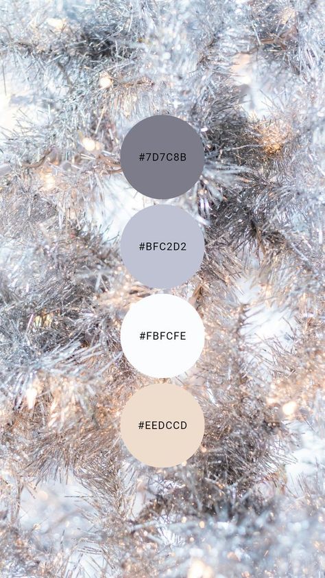 Silver Wedding Color Palette, Silver Wedding Color Scheme, Christmas 2024 Color Palette, Metallic Silver Color Palette, Silver Pallete Color, White Silver Color Palette, Elegant Colour Combinations, Silver Color Combinations, Silver Colour Palette