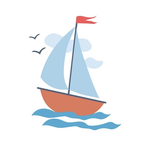 Sailing Boat Illustration, Sailboat Illustration, Boat Icon, Boat Illustration, Water Illustration, Flat Vector Illustration, Doodle Style, Ocean Crafts, Sailing Boat