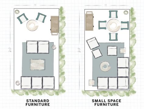 10x20 Patio Ideas, Large Deck Layout Patio Ideas, Outdoor Furniture Placement Layout, Porch Layout Ideas Furniture, Patio Layout Ideas Rectangle, Patio Furniture Configurations, Square Deck Layout, Deck Arrangement Furniture, Square Patio Furniture Layout