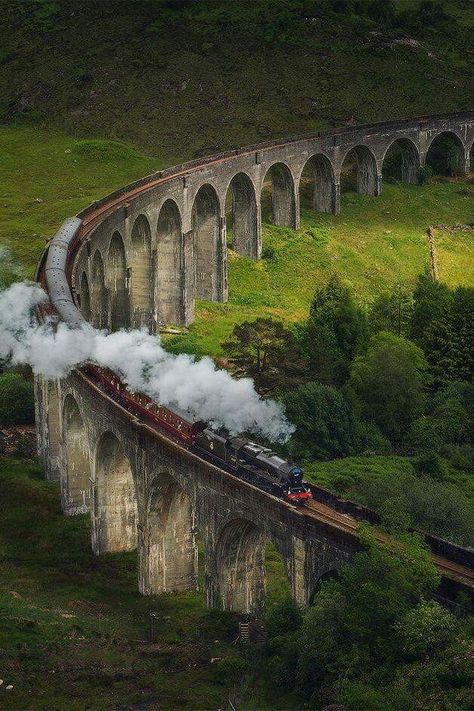 Scottish Highlands - The Flying Scotsman (Hogwart's Express?)                                                                                                                                                                                 More Glenfinnan Viaduct, Hogwarts Express Train, Harry Potter Wall, Buku Harry Potter, Images Harry Potter, Hogwarts Aesthetic, Slytherin Aesthetic, Old Train, Harry Potter Pictures