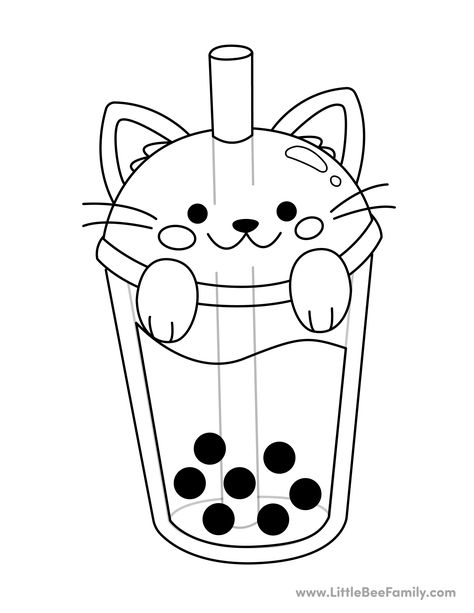 Boba Cat Coloring Page from LittleBeeFamily.com Boba Coloring Page, Cute Coloring Pages Easy, Cute Coloring Pages Free Printable, Cute Cat Coloring Pages, Printable Color Pages, Cute Coloring Pages For Kids, Coloring Template, Easy Coloring Pages For Kids, Coloring Pictures For Kids