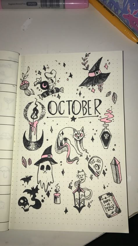 Haunted House Bullet Journal, Halloween Notebook Ideas, October Journal Spread, Spooky Journal Ideas, Halloween Journal Pages, October Journal Page, Goth Bullet Journal, Spooky Bullet Journal, October Journal Ideas