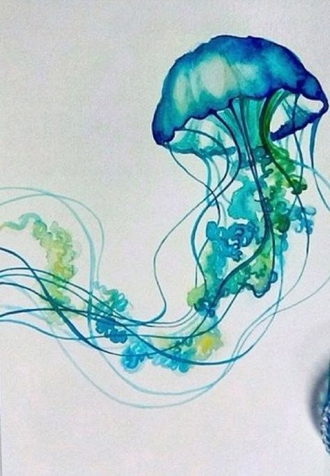 Colorful Art Paintings, Watercolor Jellyfish, Jellyfish Tattoo, Blue Jellyfish, Jellyfish Art, Art Tumblr, Watercolor Ideas, Water Colors, Watercolor Inspiration