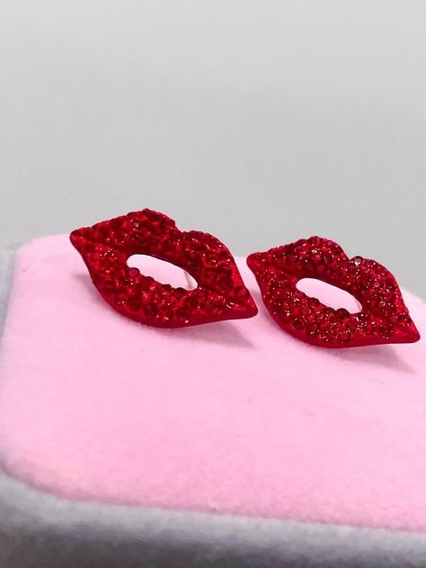 Lips Earrings, Lip Earrings, Unicorn Piggy Bank, Rhinestone Lips, Red Tv, Stud Women, Lip Stud, Embellished Fashion, Pretty Jewelry