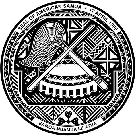 Coat of Arms of American Samoa showing the symbols of matai status - to'oto'o orator's staff and fue fly whisk. The round tanoa (or laulau) vessel represents the 'ava ceremony, central to Samoan traditions. Samoan Language, Samoan Art, Samoan Patterns, Samoan Culture, Samoan Designs, Filipino Tattoos, Marquesan Tattoos, Tattoo Patterns, Polynesian Art