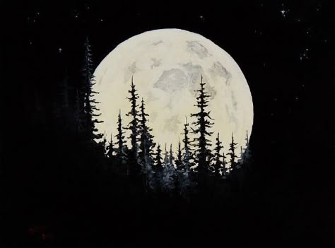 Deep Roots Paint Night Ideas, Paint Nite, Paint Night, Bob Ross, Black Canvas, Artsy Fartsy, Canvas Paintings, Full Moon, Painting Inspiration