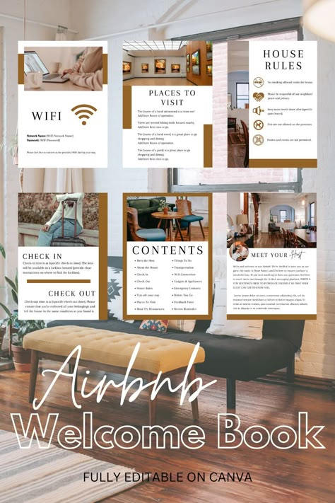 Airbnb Welcome Book Template | Welcome Guidebook | Short-Term Rental Welcome Book | Vacation Rental Guidebook Airbnb Brochure Design, Hotel Guide Book Design, Airbnb Guidebook Template, Welcome Book Design, Airbnb Post Ideas, Airbnb Layout, Airbnb Branding, Airbnb Templates, Airbnb Tips