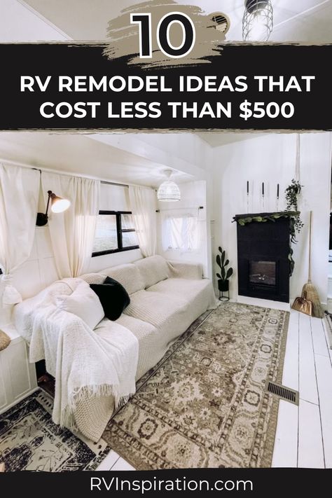 While RV renovations can add up, just like in a sticks-and-bricks home, there is so much you can do to make your space more functional, homier, and more “you.” Here are a dozen RV remodel ideas to get you started – all for less than $500! #rvinspiration #rvremodel #rvtips Destination Trailer Remodel, Zinger Camper Remodel, Travel Trailer Slide Out Remodel, Fifth Wheel Front Living Room Remodel, Park Model Rv Remodel, Old Rv Makeover Ideas, Travel Trailer Renovation Ideas, Small Rv Bedroom Ideas, Cheap Rv Remodel Ideas