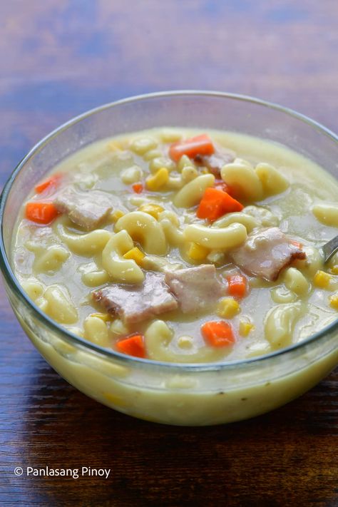 Chicken Macaroni Soup Filipino, Leftover Macaroni Recipes, Chicken Macaroni Soup, Filipino Soup Recipes, Macaroni Soup Recipes, Chicken Recipes Indian, Beef Macaroni, Chicken Macaroni, Spaghetti With Ground Beef