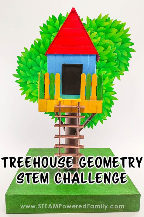 3d Geometry Project, If I Built A House Stem Activities, Architecture Activities For Kids, 3d Shapes Project Ideas, Treehouse Craft, 3d Shapes Project, Treehouse Classroom, Jungle Art Projects, Sustainable Activities