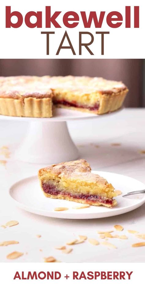 Bakewell tart is a classic British dessert. Shortcrust pastry filled with raspberry jam and frangipane (almond cream), topped with flaked almonds. This is a traditional bakewell tart, which means it has raspberry jam inside. Some people like to use cherry jam but the classic version is raspberry and almond frangipane. This delicious dessert recipe is a tasty baked good to bring to gatherings to have as a family dessert. Mary Berry Bakewell Tart, Sweet Shortcrust Pastry Recipe, Bakewell Tart Recipe, Cherry Bakewell Tart, Almond Tart Recipe, Almond Frangipane, Shortcrust Pastry Recipes, Almond Pie, Frangipane Tart