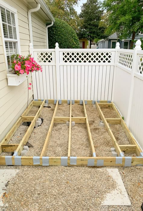 Wood Deck Patio, Concrete Deck Blocks, Ground Level Deck, Building A Floating Deck, Diy Backyard Patio, Floating Deck, Patio Deck Designs, Landscaping Flowers, Decks Backyard