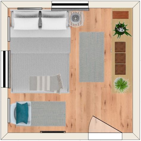 Seven 10X10 Bedroom Layouts To Consider [Inc. 3D Simulations!] - Home Decor Bliss Small Bedroom Ideas Bed Against Wall, Asymmetrical Bedroom Layout, 10x10 Bedroom Layout Full Bed, 10 By 10 Bedroom Layout, 10 X 10 Bedroom Layout, 10x10 Bedroom Layout Queen Bed, Bed Against Wall In Corner, 10x10 Bedroom, 10x10 Bedroom Layout