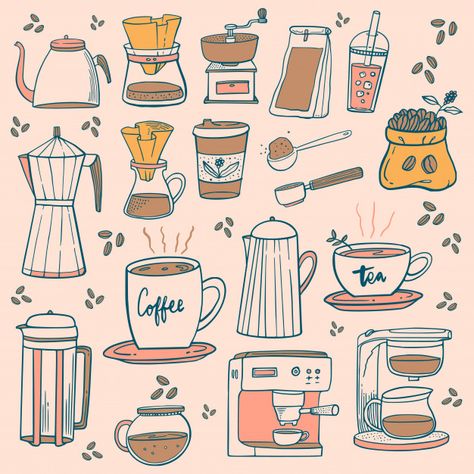 Op Art Lessons, Coffee Doodle, Coffee Cartoon, Cute Coffee Shop, Vector Doodle, Coffee Icon, Cafe Sign, Coffee Drawing, Shop Illustration