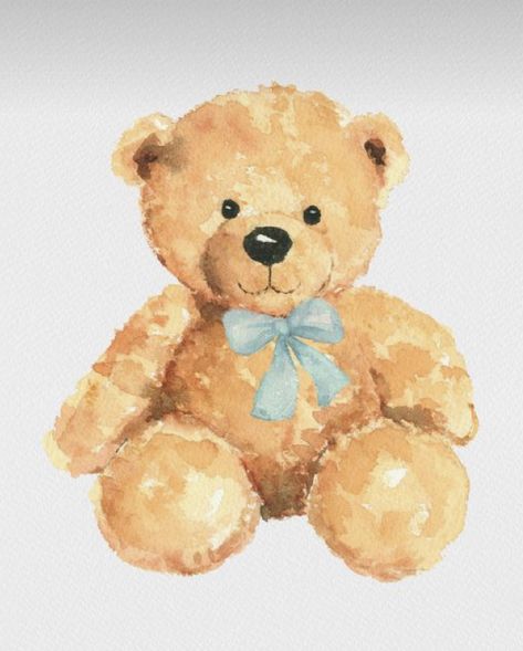 Teddy Bear Painting Aesthetic, Childhood Teddy Bear, Old Teddy Bear Aesthetic, Watercolour Teddy Bear, Stuffed Animal Painting, Cute Bear Watercolor, Teddy Bear Aesthetic Drawing, Teddy Bear Painting Easy, Cute Bear Painting