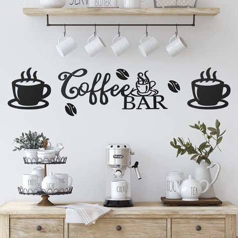 Rustic Coffee Bar, Coffee Shop Tables, Coffee Bar Wall, Playroom/living Room, Modern Farmhouse Furniture, Coffee Bar Station, Kitchen Vinyl, Traditional Wall Decor, Bar Metal