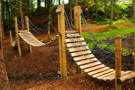 Wood Play Structure, Wooden Playground Ideas, Cottage Playground, Playground Bridge, Homemade Playground, Japanese Playground, Simple Playground, Tree Playground, Playground Wood