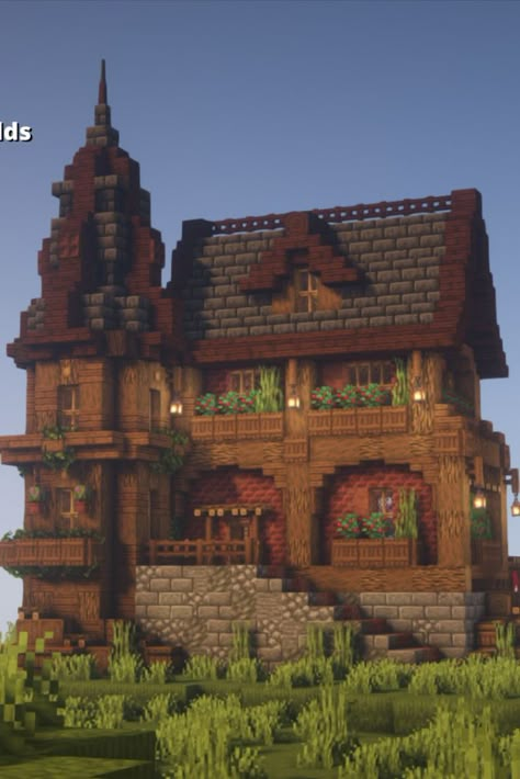 Tap to see more of my builds & their tutorials Minecraft Medieval House, Minecraft Starter House, Minecraft Tutorials, Starter House, Minecraft Structures, Medieval House, Bangunan Minecraft, Minecraft House Plans, Mc Ideas