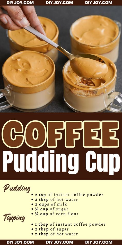 5-Ingredient Coffee Pudding Cup Recipe Coffee Pudding Dessert, Tiramisu Pudding Cups, Home Made Jello, Coffee Trifle, Coffee Pudding Recipe, 2 Minute Recipes, Chocolate Custard Recipe, Quick Puddings, Chocolate Store Design