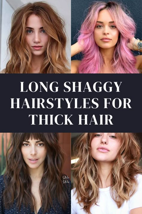 long shaggy hairstyles for thick hair - straight, curly, wavy and other Thick Wavy Curly Hair, Long Shaggy Hairstyles, Haircut Thick Wavy Hair, Thick Wavy Haircuts, Long Shaggy Haircuts, Shaggy Layered Haircut, Long Wavy Haircuts, Corte Shaggy, Mid Length Hairstyles