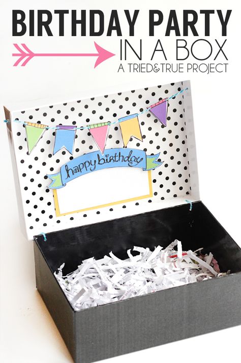 Birthday Party In A Box - A Tried & True Project #plumpicks #bakerstwine Birthday Party Box, Simple Birthday Party, Birthday Cheers, Easy Birthday, Cadeau Diy, Birthday Box, Birthday Diy, Tolu, Party In A Box