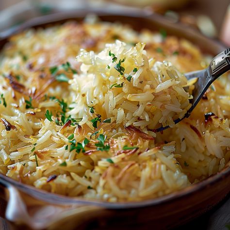 Golden Onion Butter Rice Savoury Brown Rice Recipes, Golden Raisin Rice, Rice Asparagus Recipes, Golden Onion Butter Rice Recipe, Basmati Rice Pilaf Recipe, Rice That Goes With Fish, Spring Onion Rice, Baked Rice Casserole Recipes, Onion Butter Rice