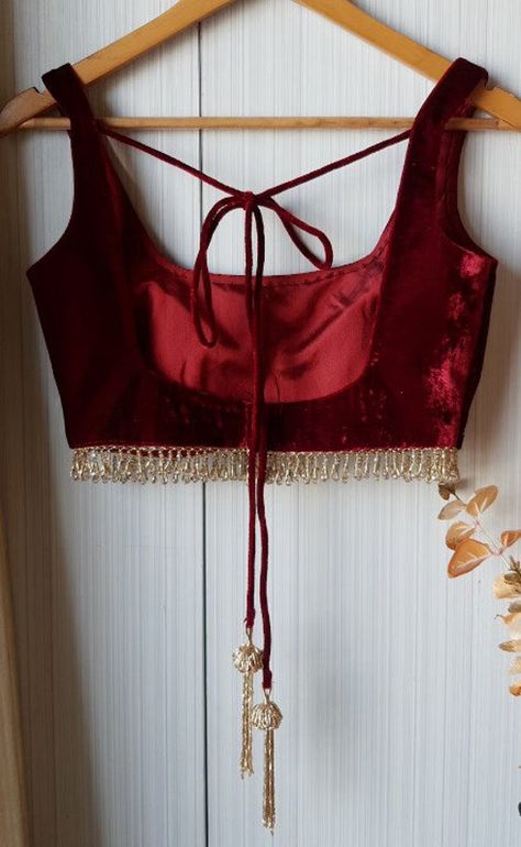 Buy Burgundy Color Handmade Premium Velvet Deep Square Neck Online in India - Etsy Satin Saree Velvet Blouse, Deep Square Neck Blouse, Velvet Blouse Designs Latest, Velvet Blouse Designs Indian, Lehenga Styling, Velvet Blouse Pattern, Burgundy Saree, Wedding Choli, Blouse Aesthetic