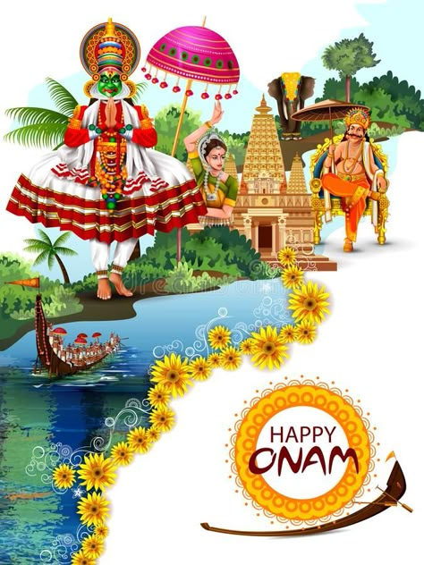 Happy Onam holiday for South India festival background stock illustration Onam Festival Kerala, Pongal Festival Images, Onam Photos, Happy Onam Images, Onam Images, Happy Onam Wishes, Onam Wishes, Pongal Festival, Art Competition Ideas