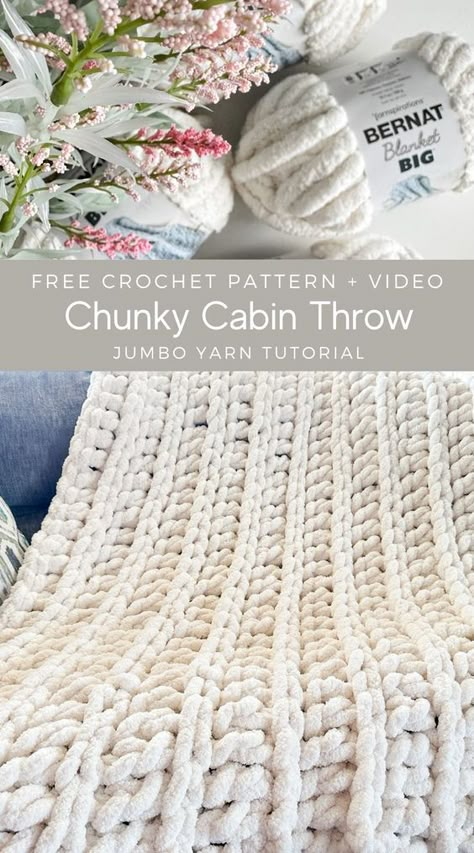 Chunky Crochet Throw, Chunky Blanket Pattern, Chunky Yarn Crochet Pattern, Chunky Yarn Blanket, Yarn Tutorials, Chunky Yarn Crochet, Chunky Crochet Blanket Pattern, Diy Knit Blanket, Chunky Blankets