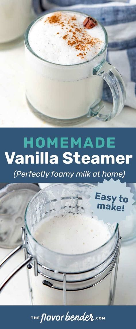 Steamed Milk Recipe, Warm Milk Recipe, Vanilla Steamer, Froth Milk At Home, Frothed Milk Recipes, Milk Frother Recipes, Frother Recipes, Vanilla Drink, Espresso Dessert