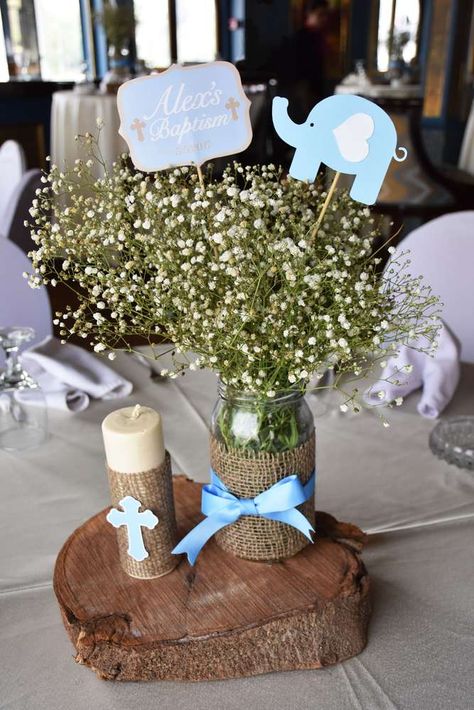 Baptism Ideas For Boys, Baptism Boy Centerpieces, Christening Centerpieces Boy, Baptized Decoration, Babtizum Ideas For Boys, Baptism Theme Boy, Rustic Baptism Decor, Bautismo Ideas Decoration, Bautizo Ideas Boy Decoration