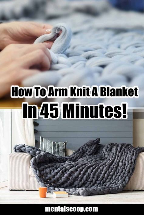 Chunky Knit Blanket Pattern Free, Arm Knitting Blanket Diy, Blanket With Arms, Arm Knitting Tutorial, Knit A Blanket, Chunky Blanket Diy, Chunky Blanket Pattern, Chunky Knit Blanket Pattern, Arm Crocheting